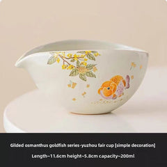 200ml Grass Wood Ash Hand-drawn Koi Fair Cup Ceramic Household Tea Cup Tea Set 07FC0E-D4 - KOEEK
