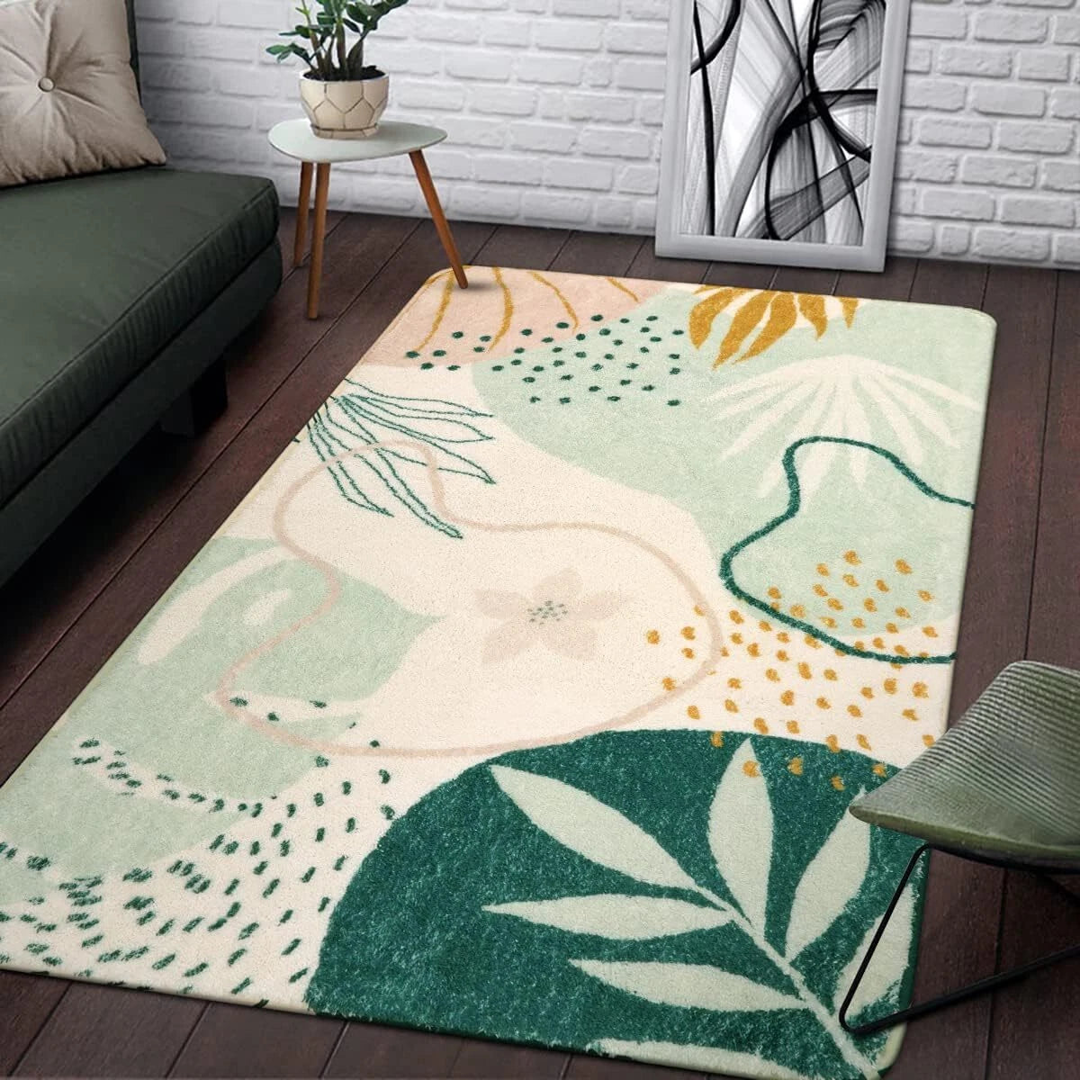 Green Botanical Print Small Throw Rugs Modern Abstract Non-Slip 3x5 Minimalist 07FC0E-D4 - KOEEK