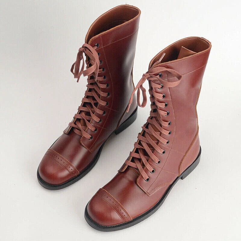 WW2 US Army Paratrooper Medium Vintage Boots Mens Leather Jump Mid-tube Boots 07FC0E-D4 - KOEEK