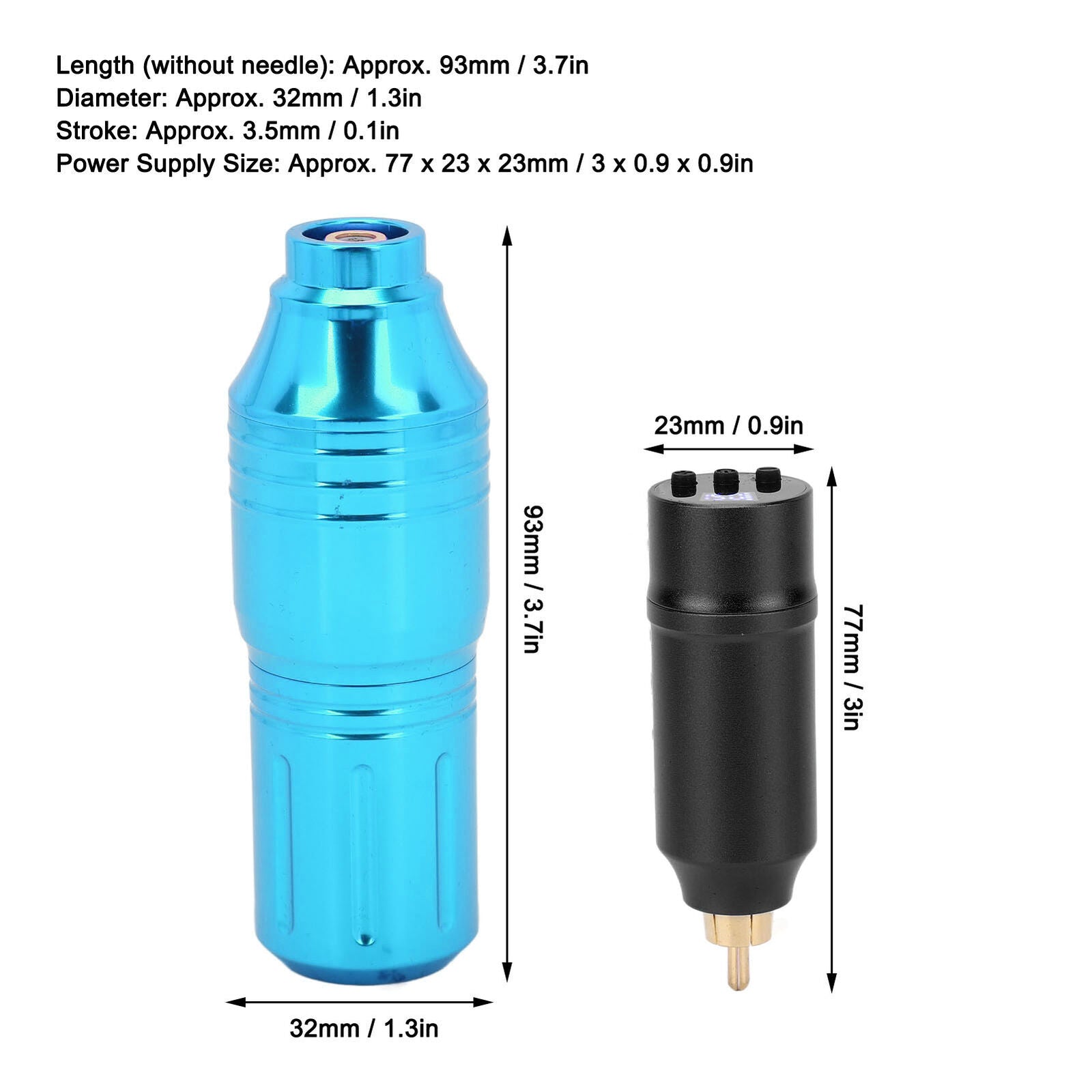nye 1300mAh tatoveringspenne strømforsyningssæt (blå tatoveringspen sort strømforsyning)