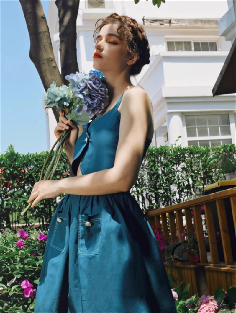 Movie Lolita V-neck Dress Jeans Blue Suspender Dress Cute Girl Summer Cosplay 07FC0E-D4 - KOEEK