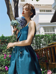 Movie Lolita V-neck Dress Jeans Blue Suspender Dress Cute Girl Summer Cosplay 07FC0E-D4 - KOEEK