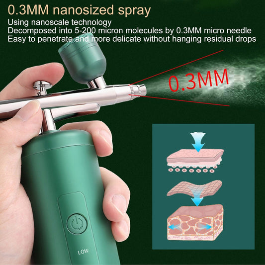 new Spray Airbrush Green Cordless Pressure Nano Hydrating Care Oxygen Injection HGF koeek - KOEEK