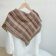 Womens  Flax Linen Brown Striped Bandana Neck Wrap Neckerchief Shawl Scarf 07FC0E-D4 - KOEEK
