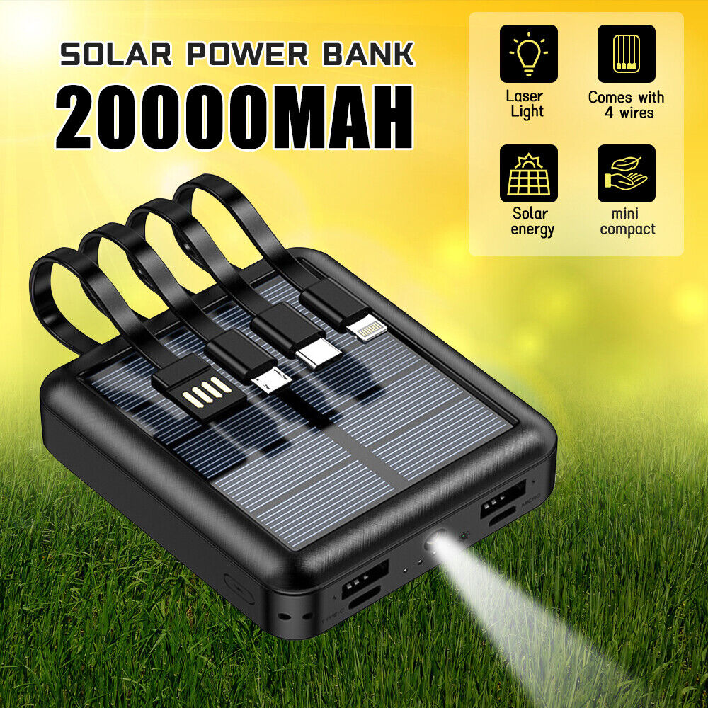 ny 61200mAh håndsveiv Solar Power Bank Telefonlader Eksternt batteri LED-lys US