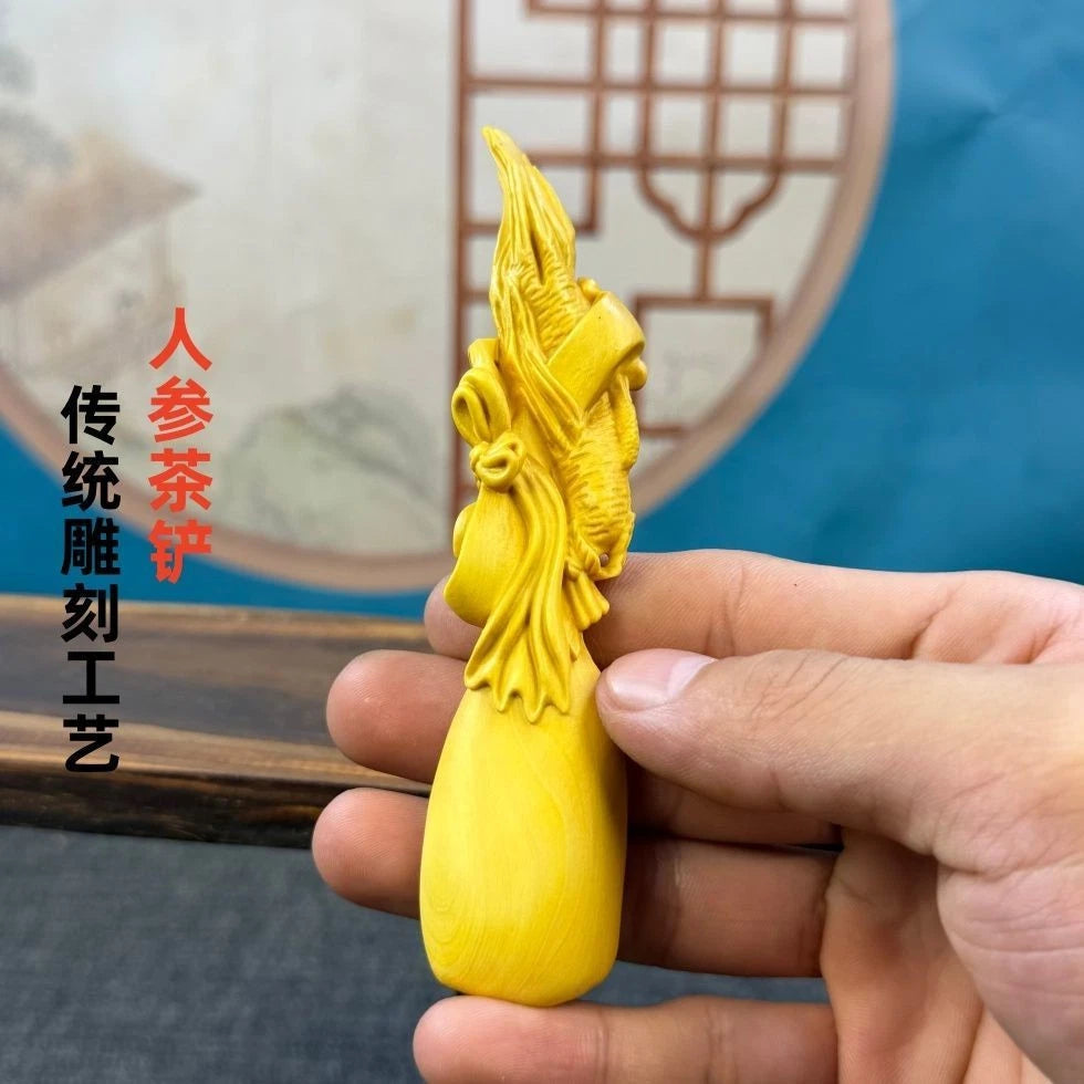 Boxwood Carved Ginseng Tea Scoop Hand Piece Fidget Décor Craft Wooden Ornament 07FC0E-D4 - KOEEK
