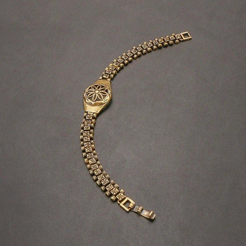 Floral Watch Chain Brass Bangle Men Women Vintage Copper Jewelry Bracelet 07FC0E-D4 - KOEEK
