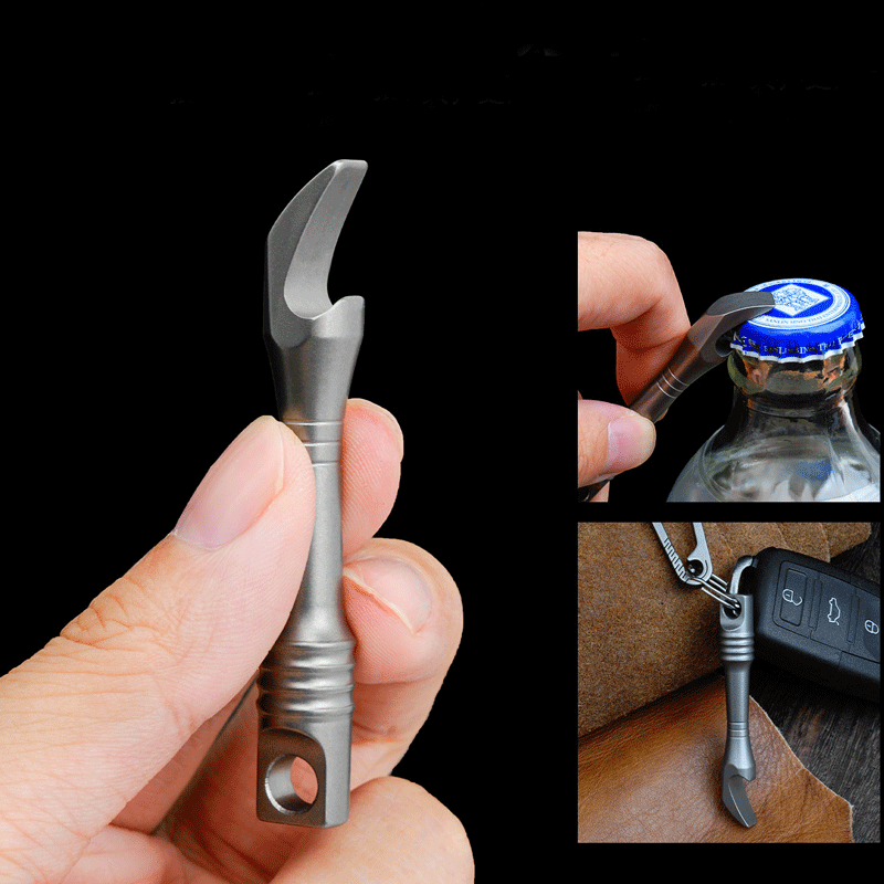 Mini Titanium Keychain Pry Bar Crowbar Bottle Opener Necklace Pendant Multi EDC 07FC0E-D4 - KOEEK