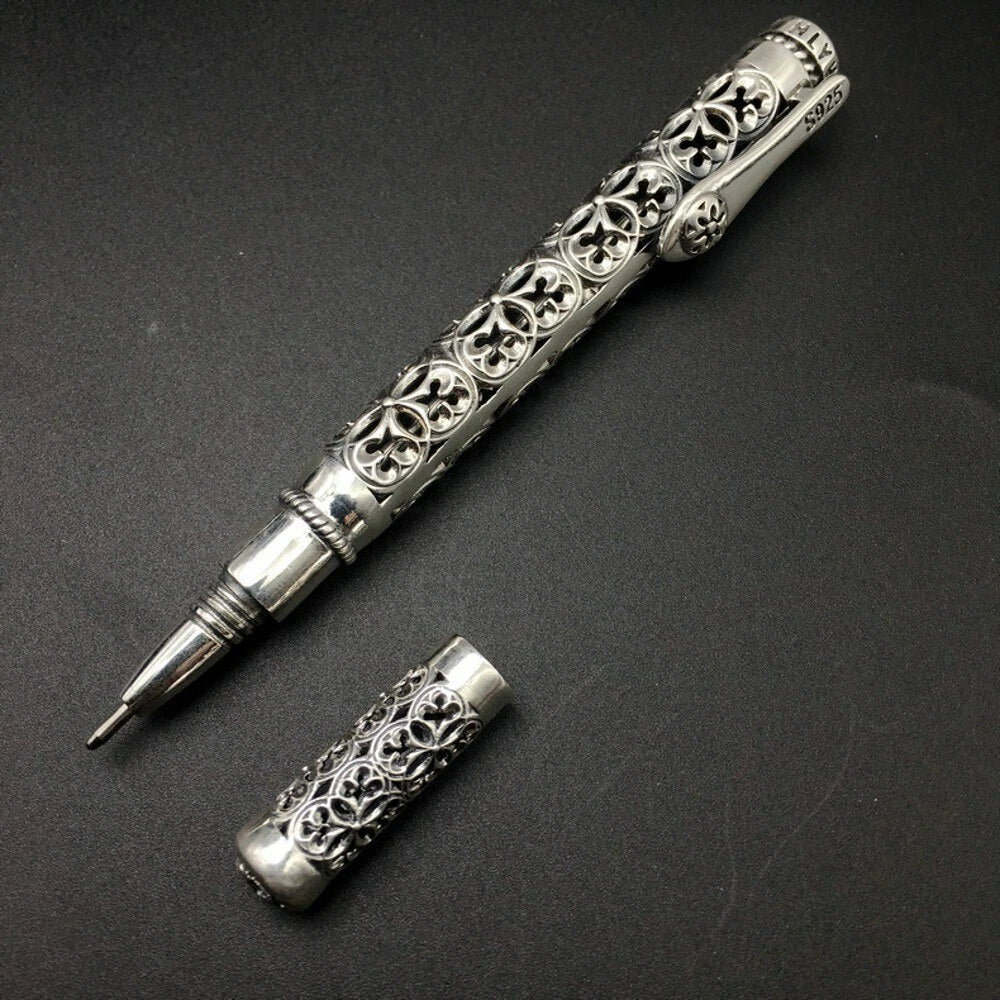 S925 Silver High Quality Ballpoint Pen EDC Tactical Signature Pen Gift 07FC0E-D4 - KOEEK