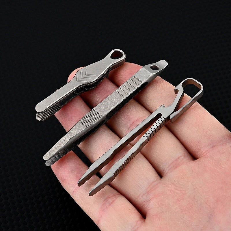 EDC Mini Lightweight Titanium Alloy Keychain Tweezers Portable Outdoor Multitool 07FC0E-D4 - KOEEK
