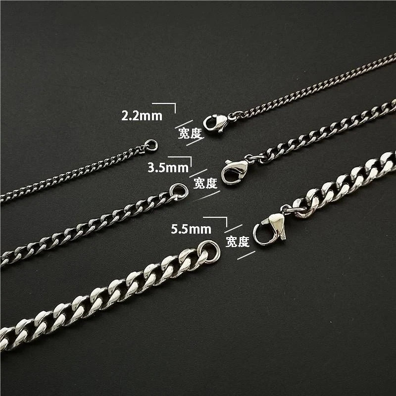 Pure Titanium Anti-allergy Necklace 2.2mm 3.5mm 5.5mm Curb Chain 22'' 24'' 26'' 07FC0E-D4 - KOEEK