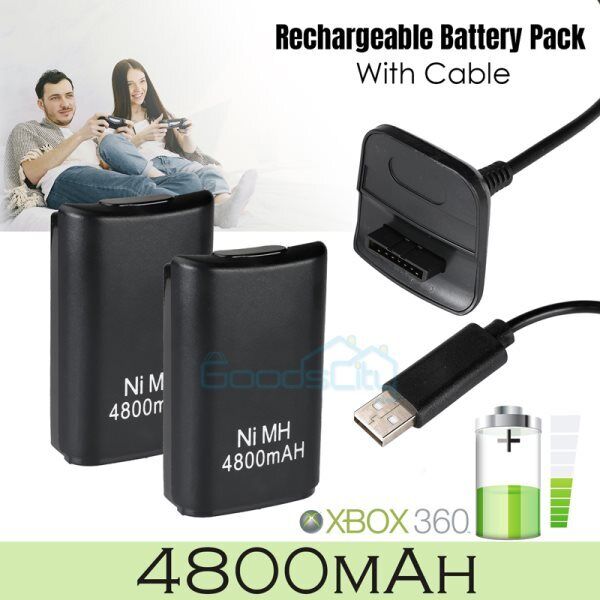 ny 4800mAh genopladelig batteripakke til Xbox 360 USB-controller &amp; opladerkabel