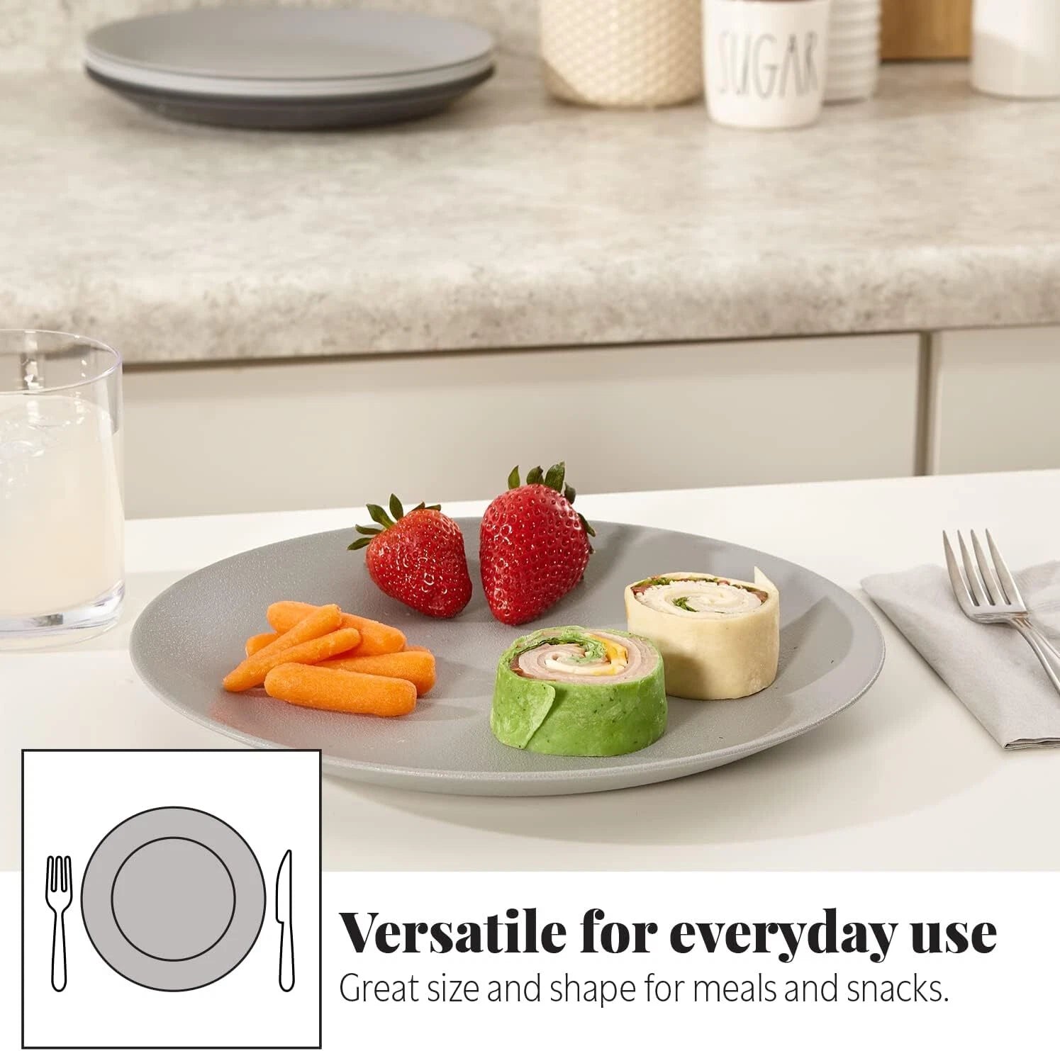 Ultra-Durable Plastic 10 inch Dinner Plates in Grey Stone | Set of 6 Reusable 07FC0E-D4 - KOEEK