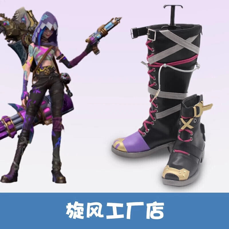 Arcane LOL League of Legends Jinx Cosplay Long Boots Zipper Flat Shoes Cosplay 07FC0E-D4 - KOEEK