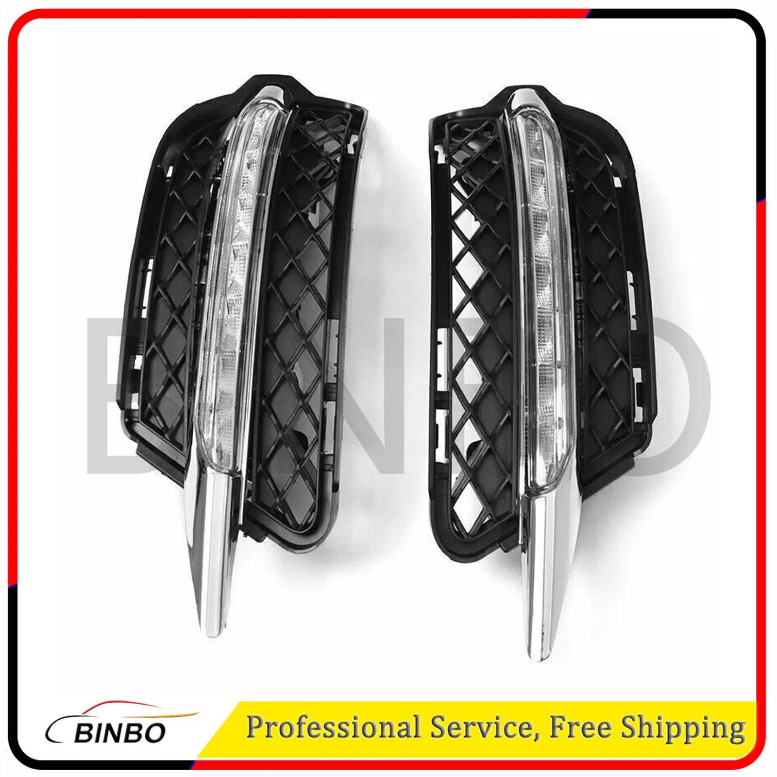 Pair of Front Bumper Grille w/ DRL LED Fog Light Lamp Kit for Benz W221 2010-12 07FC0E-D4 - KOEEK