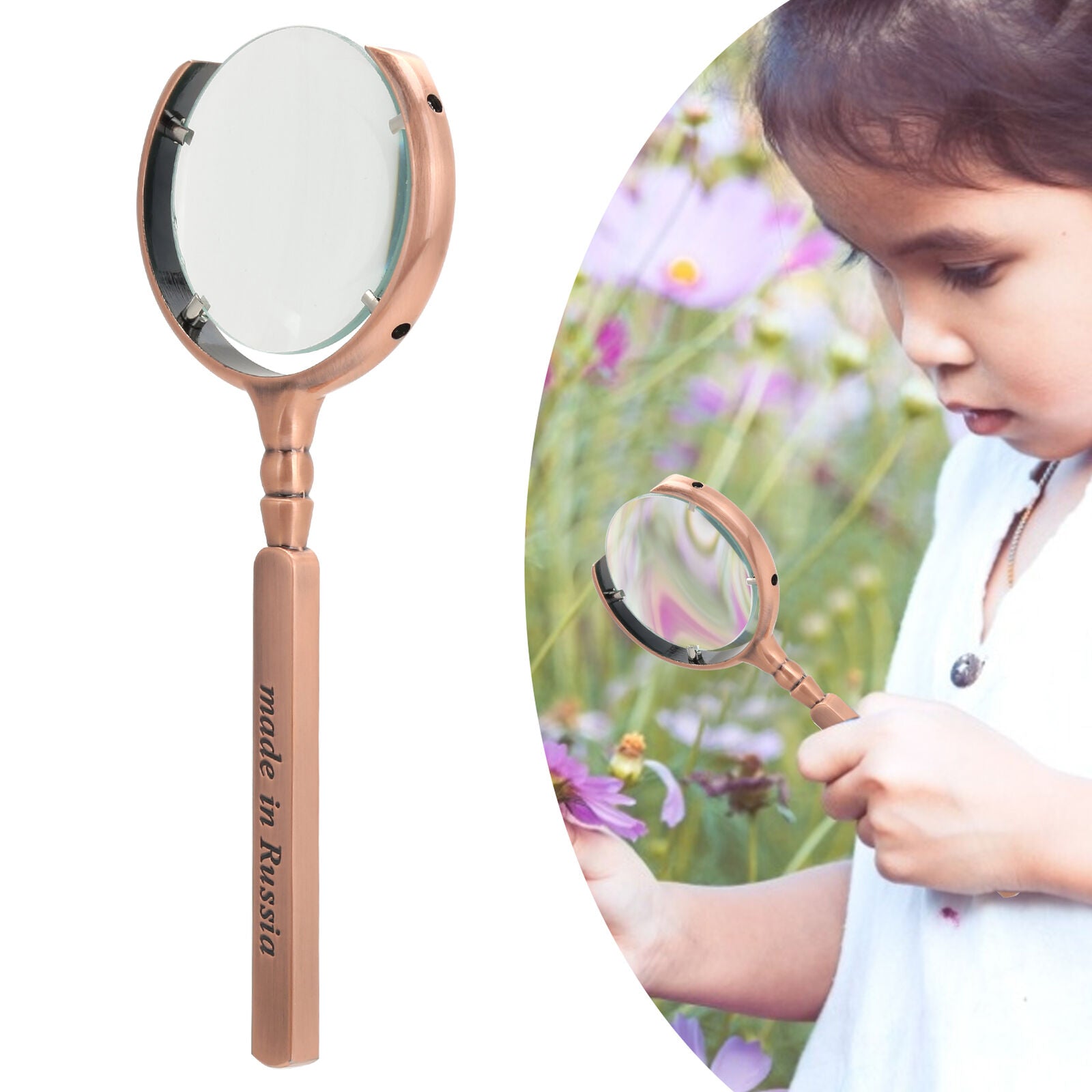 new Portable Handheld Magnifier X8 Magnifying Glass 60mm Lens Dia Bronze US koeek - KOEEK