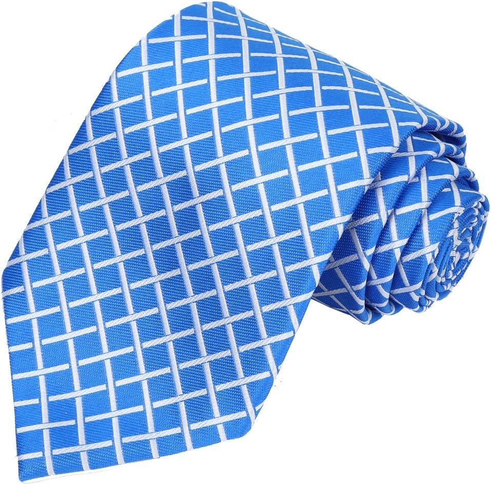 new KissTies Mens 63'' Extra Long Tie Check Plaid Striped Bright Blue White KISSTIES - KOEEK