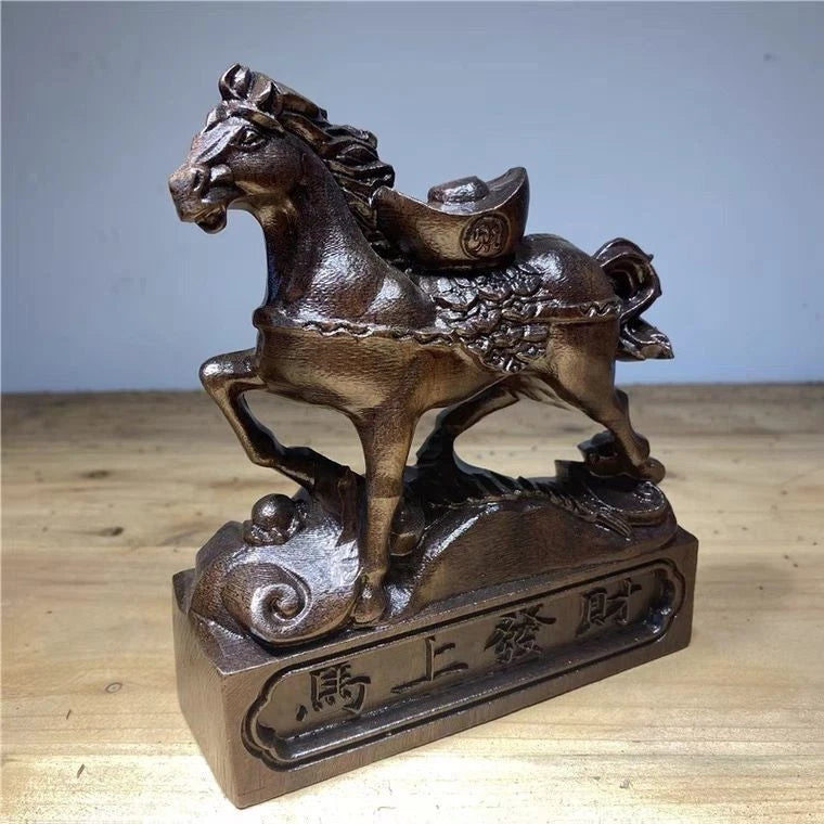 13x5x15cm Vietnamese Agarwood Carved Horse Figurine Feng Shui Wealth Sculpture 07FC0E-D4 - KOEEK