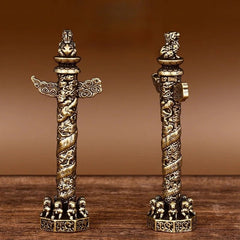 7.1cm Chinese Brass Zhonghua Column Ornament Carve Dragon Household Handicraft 07FC0E-D4 - KOEEK