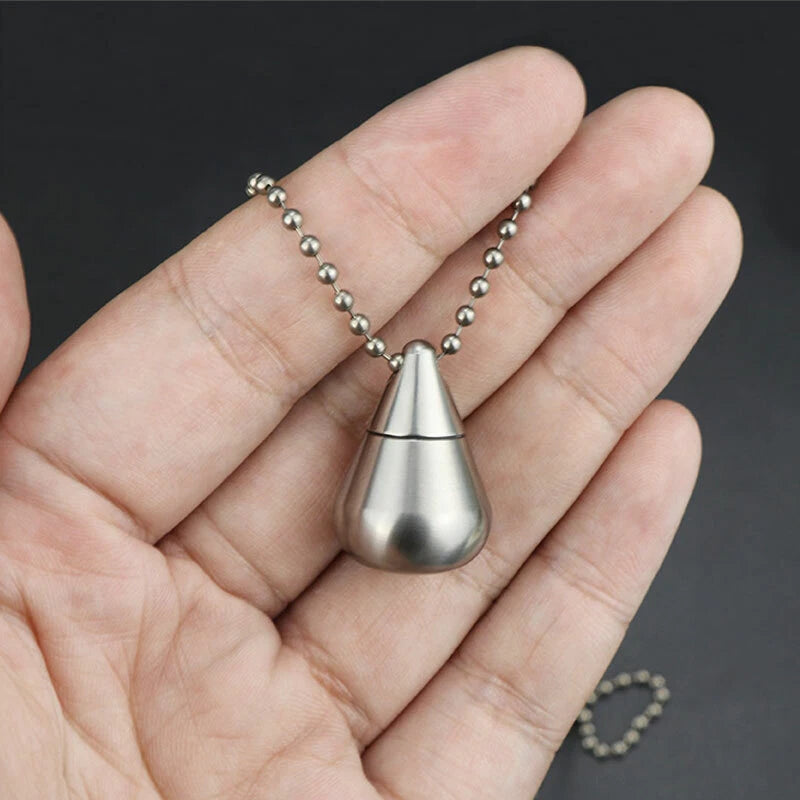 TC4 Titanium Waterproof Pill Container Drop Point Style Box Keychain Pendant 07FC0E-D4 - KOEEK