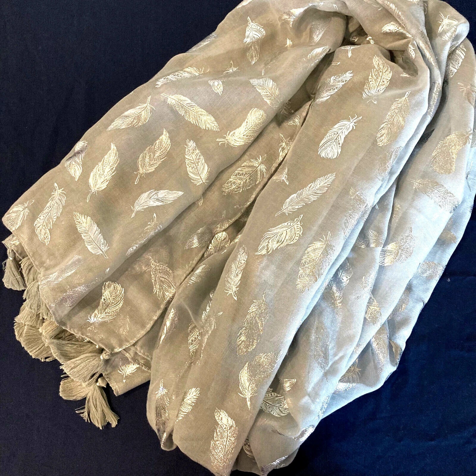 Womens Glitter Metallic Silver Feather Scarf Tassel Shawl Long Pashmina Stole 07FC0E-D4 - KOEEK