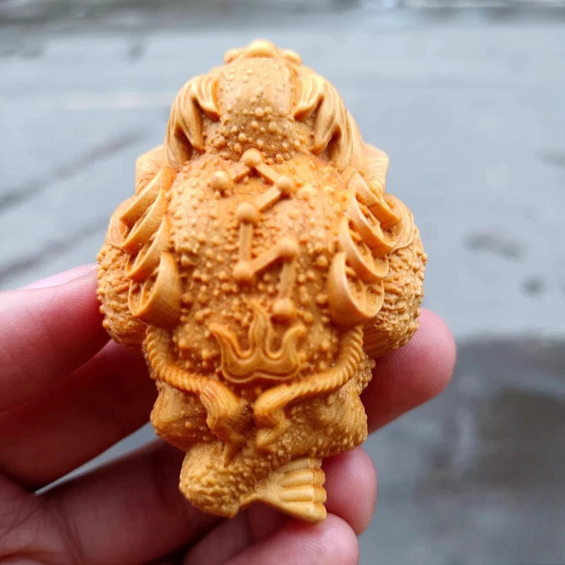 1Pc Cliff Cypress Wood Handmade Carve Golden Toad Fortune Tea Pet Ornament 07FC0E-D4 - KOEEK