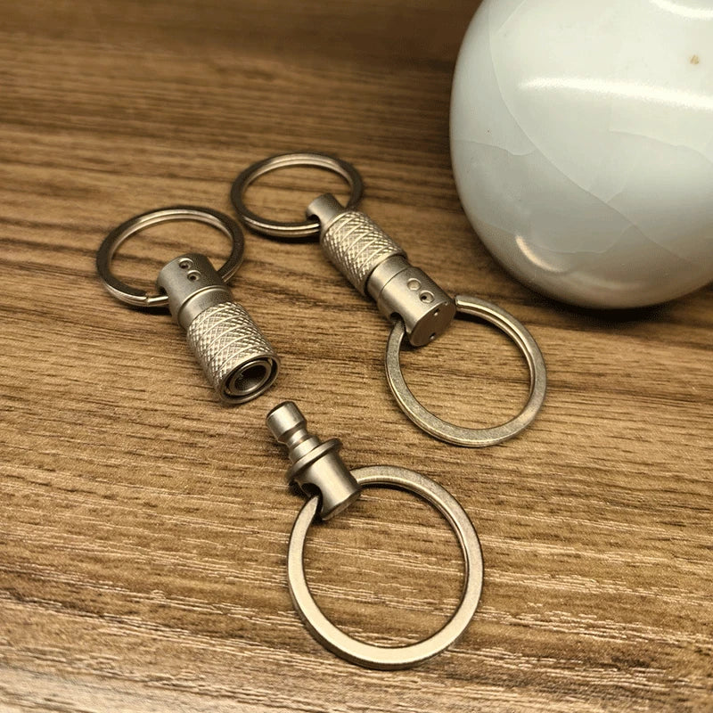 EDC Titanium Quick Release Swivel Key chain Buckle Portable Double w/ Key Rings 07FC0E-D4 - KOEEK