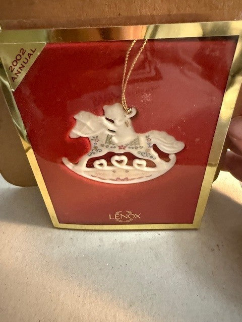 Lenox 2002 Baby's First Christmas Porcelain Rocking Horse w/ Bear Ornament NIB LENOX - KOEEK