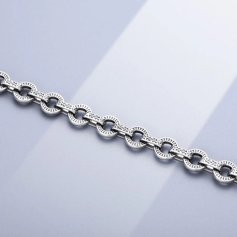 Real Solid 925 Sterling Silver Pattern Circle Bracelet Chain Jewelry 7.1"-7.9" 07FC0E-D4 - KOEEK