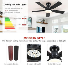 Ceiling Fans with Lights- 46"Low Profile Indoor Ceiling Fan with Light 07FC0E-D4 - KOEEK