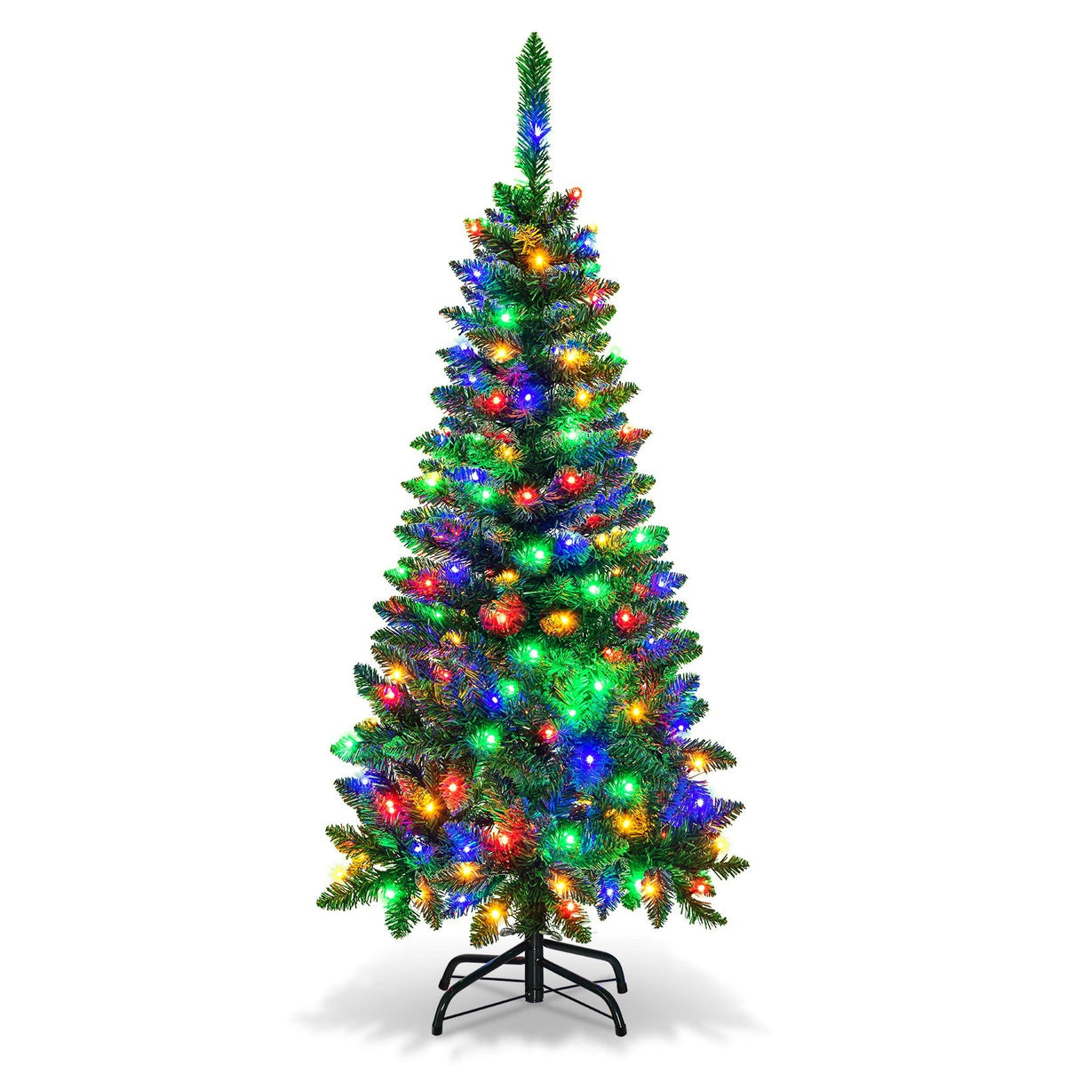 4.5ft Pre-Lit Hinged Artificial Fir Pencil Christmas Tree w/150 Multicolor Light 07FC0E-D4 - KOEEK