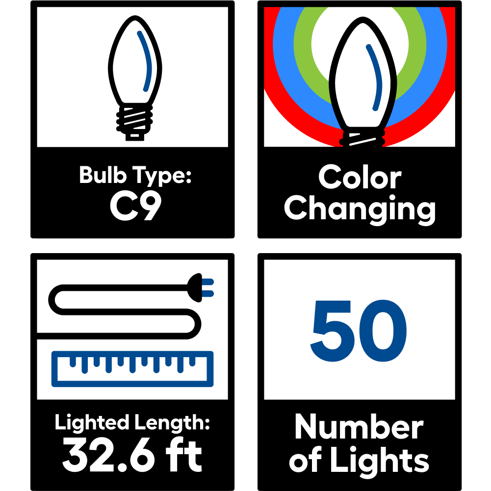 ! GE Color Choice 50 LED Dual Color Faceted C9 Lights - 8 effects - FREE SHIP GE - KOEEK
