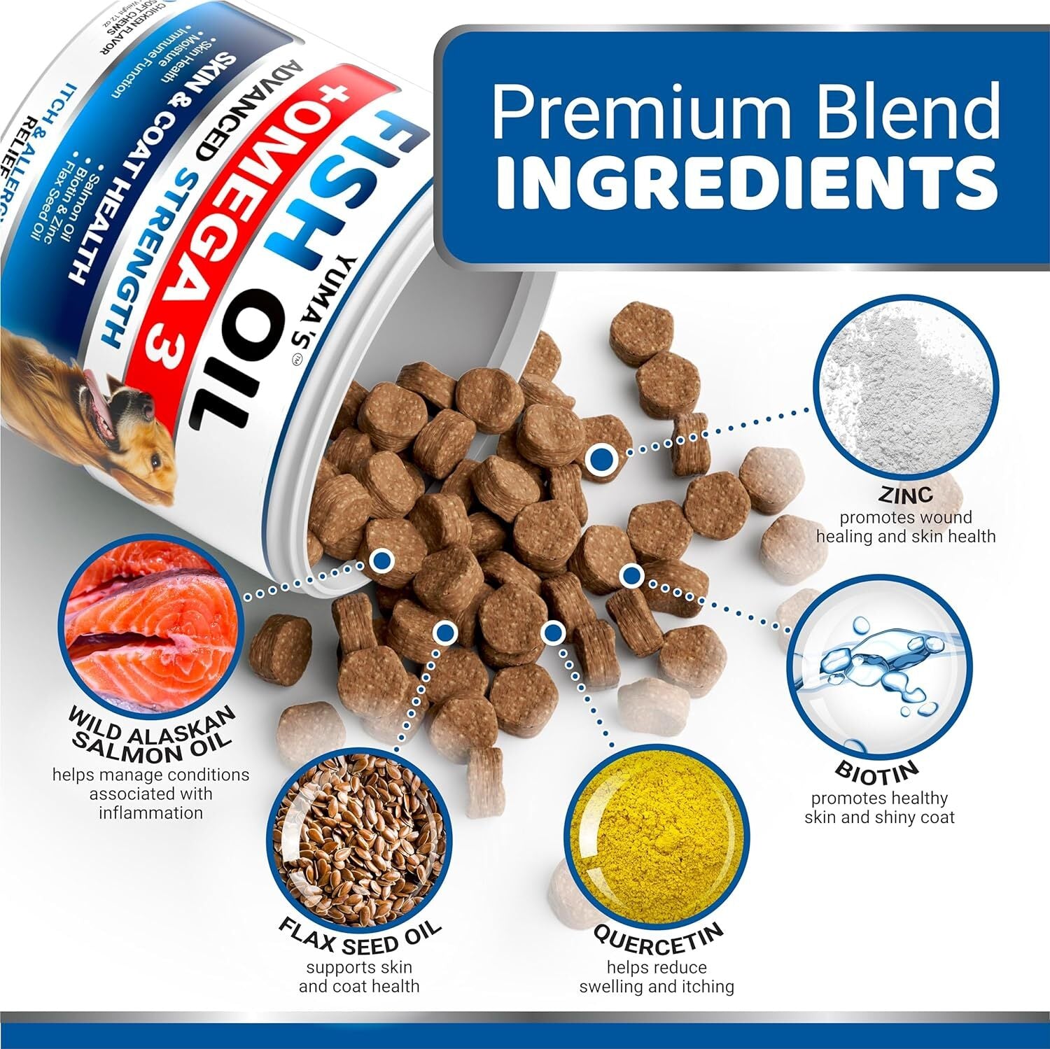 used Omega 3 Fish Oil for Dogs - 170 Chews - Skin and Coat 170 - & 07FC0E-D4 - KOEEK