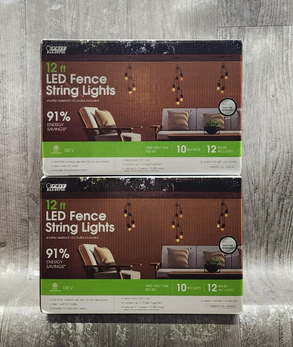 (2 Sets) 12ft LED FENCE STRING LIGHTS -Linkable-Outdoor- Heavy Duty -All Weather 07FC0E-D4 - KOEEK