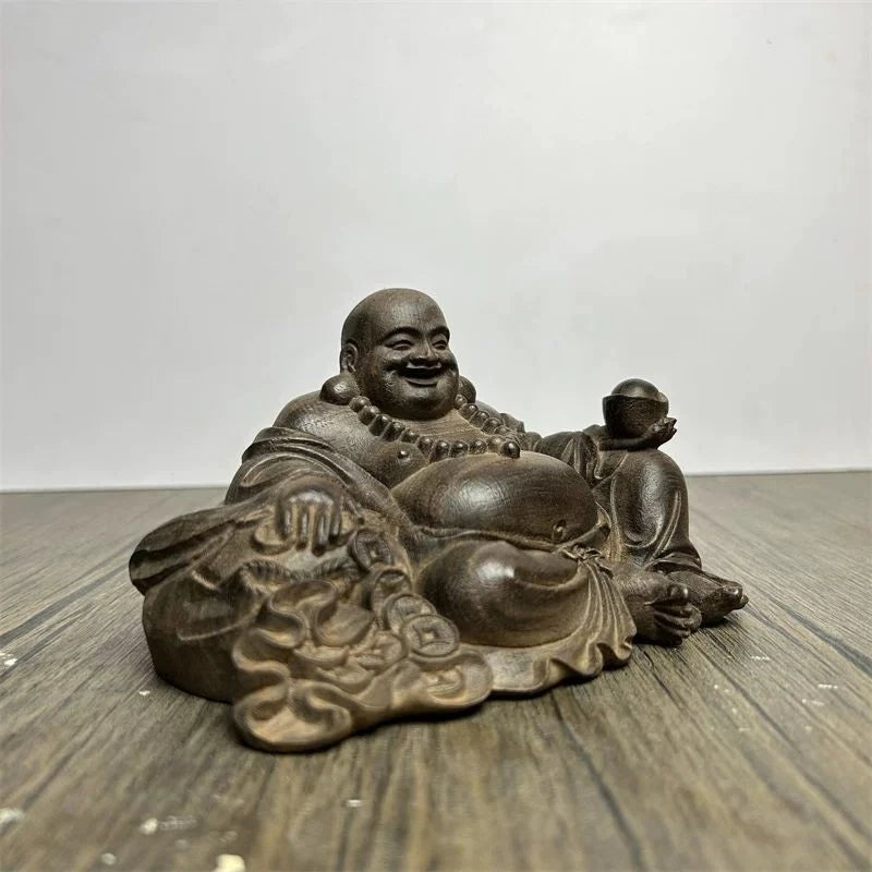 12cm Vietnamese Agarwood Carved Maitreya Buddha Figurine Home Decor Gift 07FC0E-D4 - KOEEK