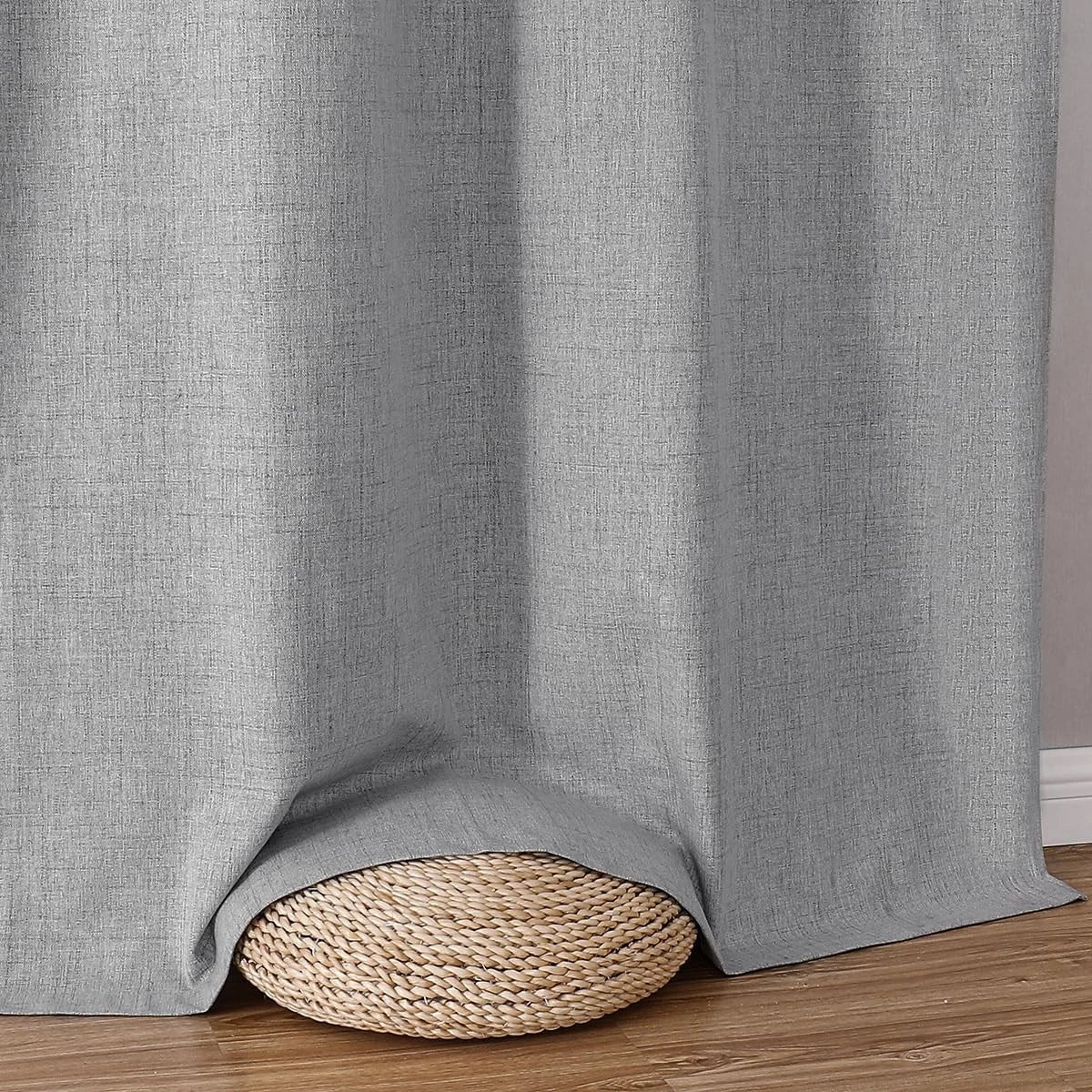 Total Blackout Bedroom Window Curtains Linen Textured Blackout, 2 Panels，Grey 07FC0E-D4 - KOEEK