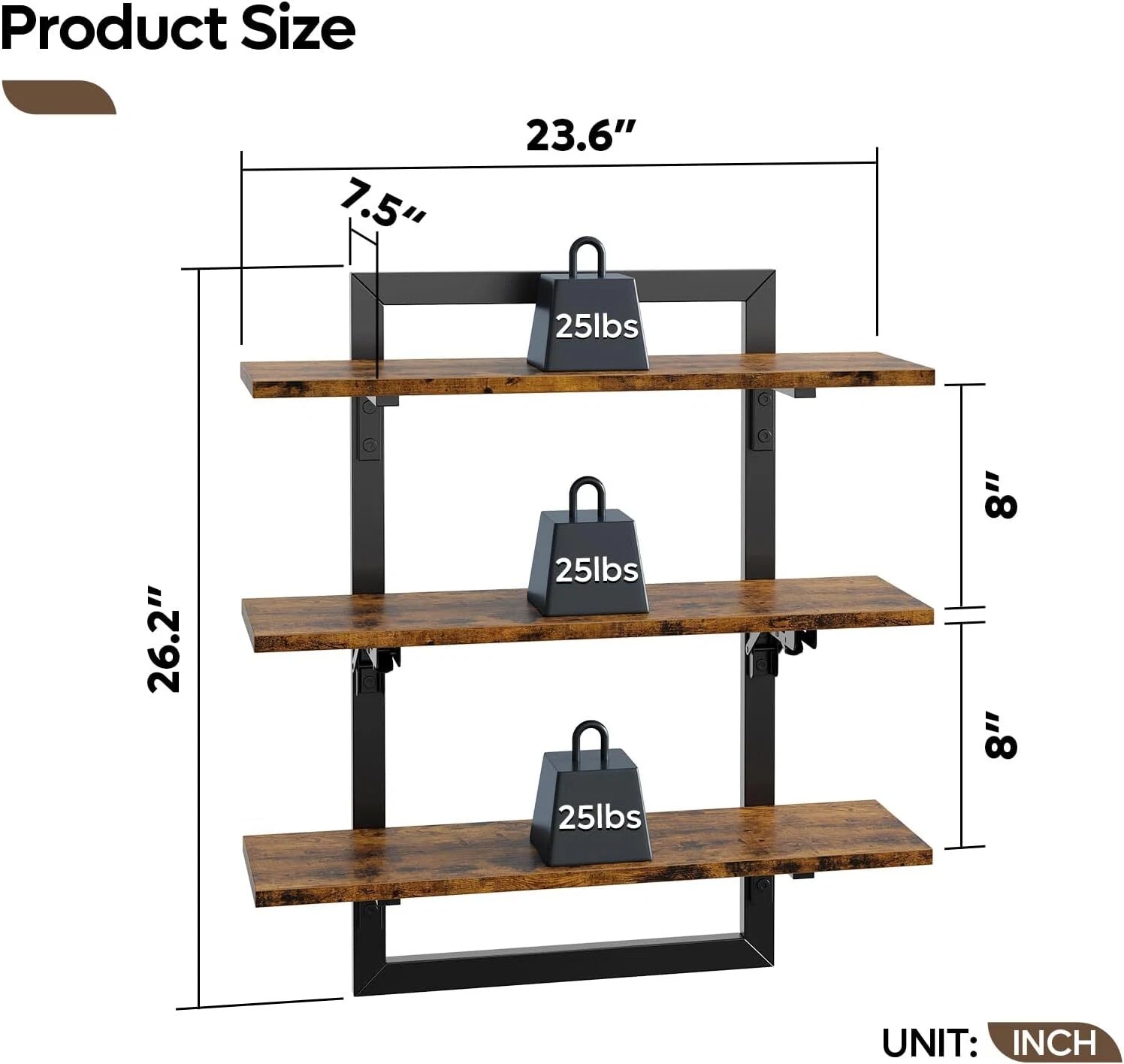 Wall Mount Floating Shelf, 24-Inch Wall Mount Shelf with Collapsible Bracket 07FC0E-D4 - KOEEK