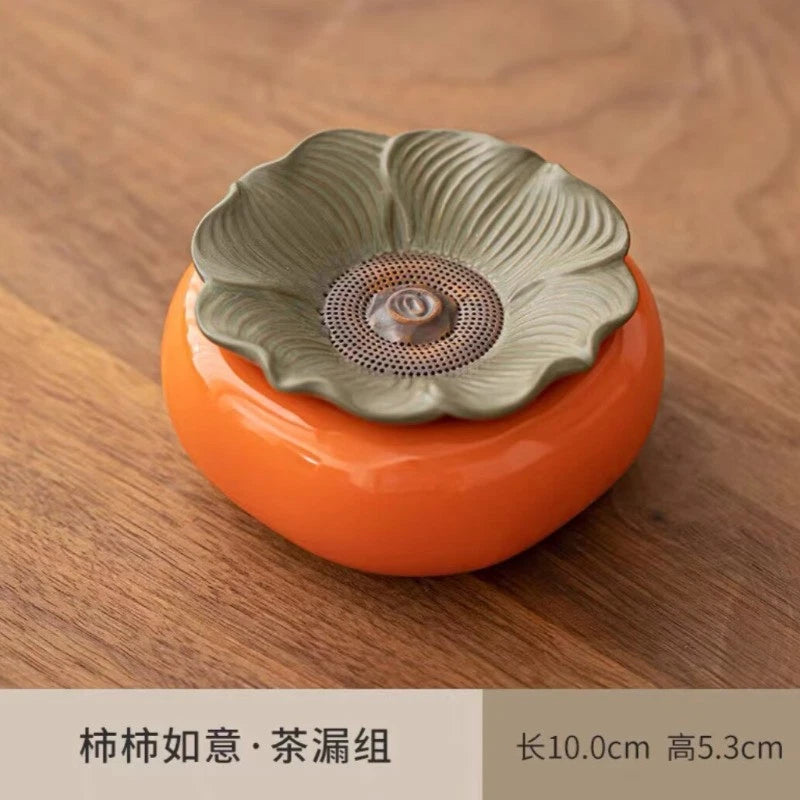 10cm Ceramic Persimmon Ruyi Tea Filter Chinese Retro Kung Fu Tea Set Accessories 07FC0E-D4 - KOEEK