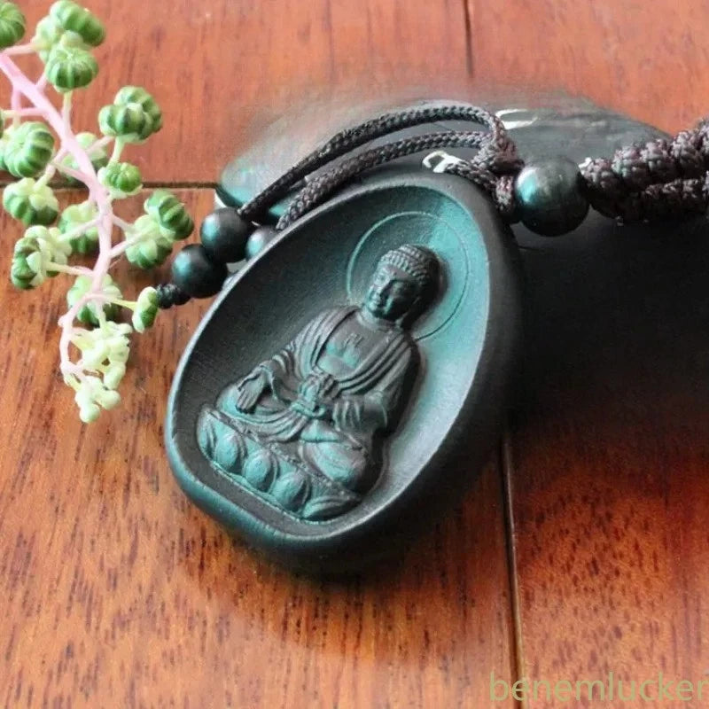 Retro Wood Handcarved Amitabha Buddha Statue Keychain Buddhist Amulet Pendant 07FC0E-D4 - KOEEK