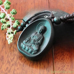 Retro Wood Handcarved Amitabha Buddha Statue Keychain Buddhist Amulet Pendant 07FC0E-D4 - KOEEK