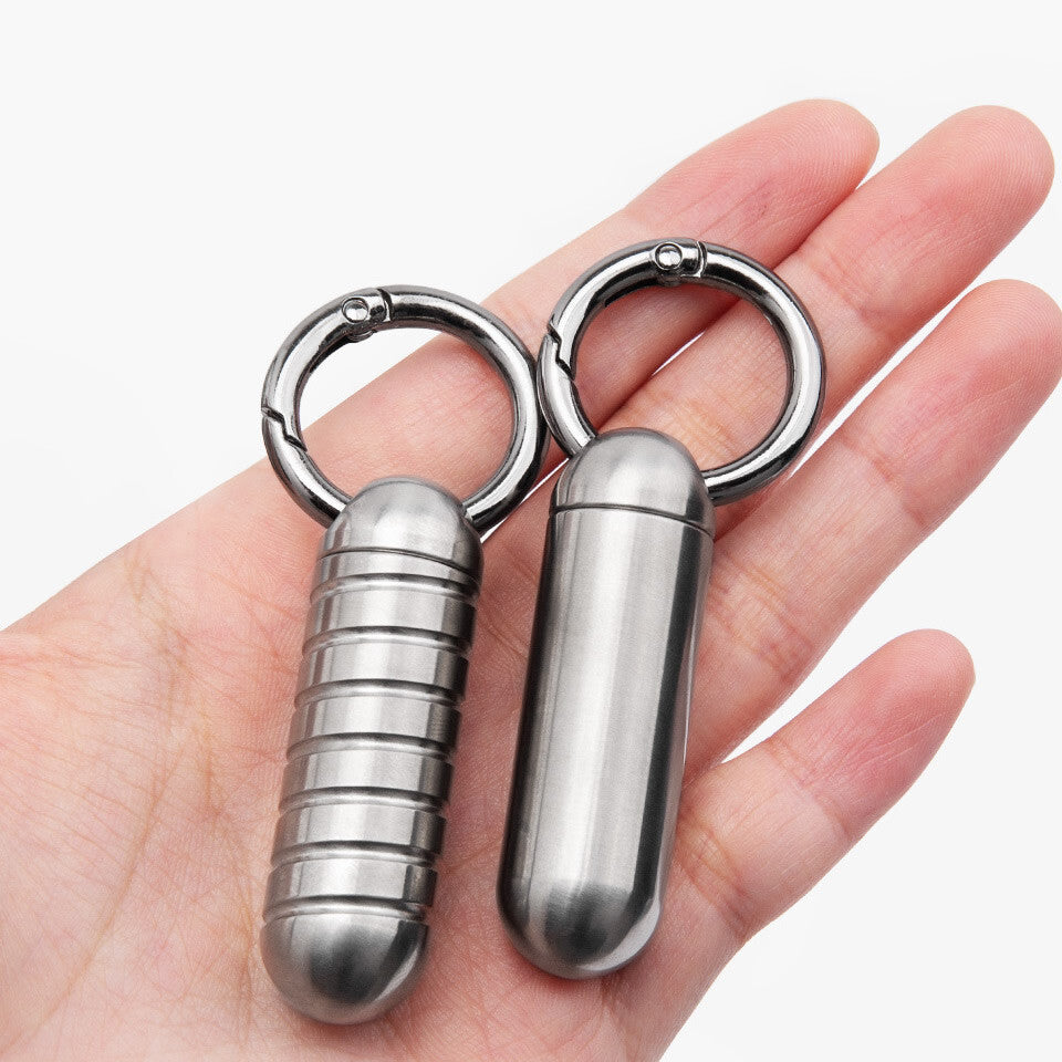 EDC Mini Pure Titanium Waterproof Case Pendant Pill Holder w/ Openable Keyring 07FC0E-D4 - KOEEK
