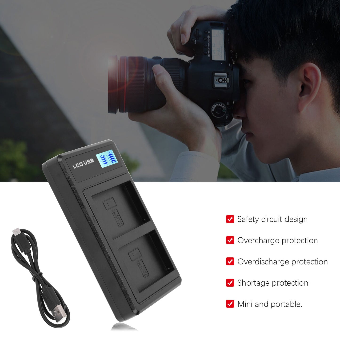 new Camera Dual Charger With LCD Display For LPE12 Battery USB Portable Charger koeek - KOEEK