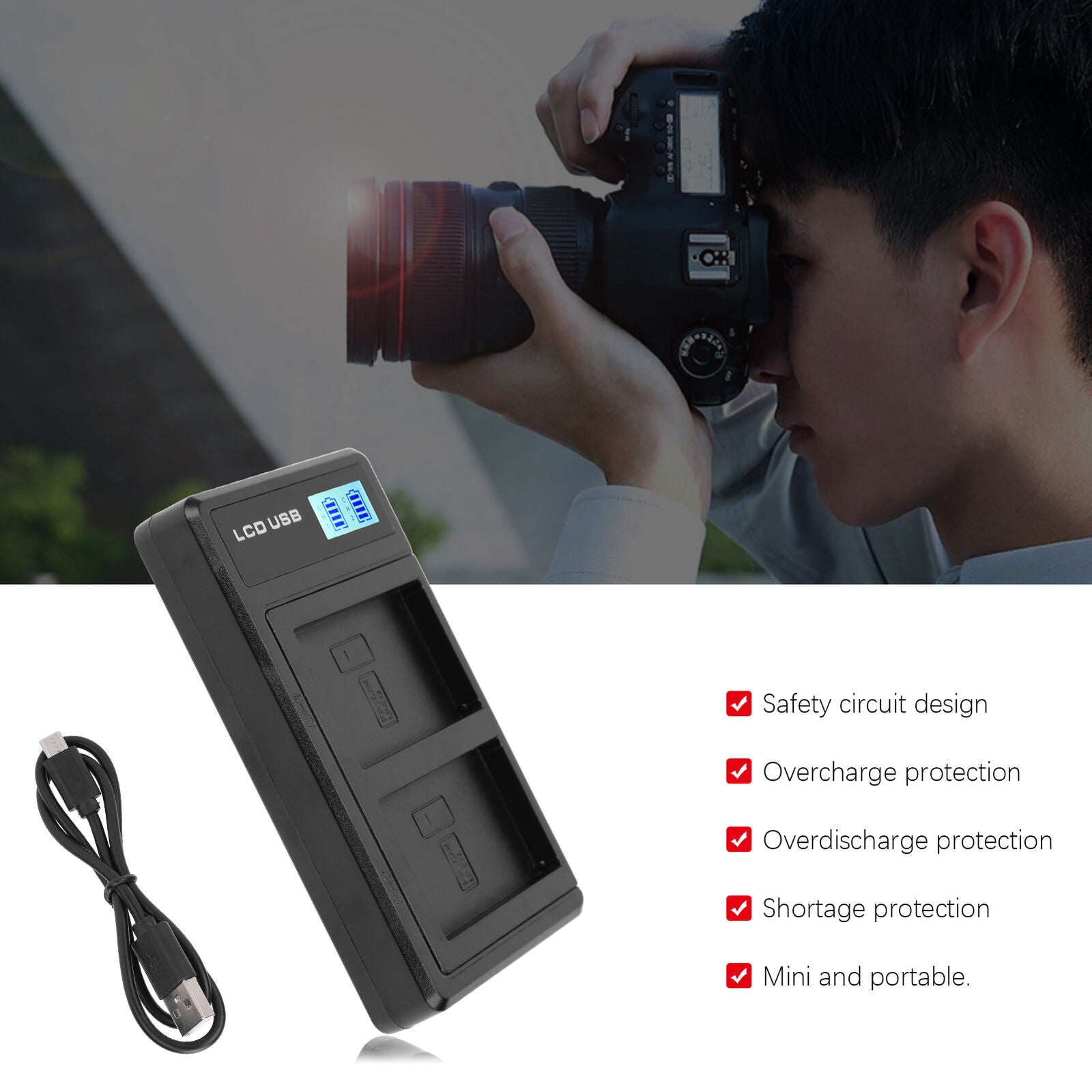 new Camera Dual Charger With LCD Display For LPE12 Battery USB Portable Charger koeek - KOEEK