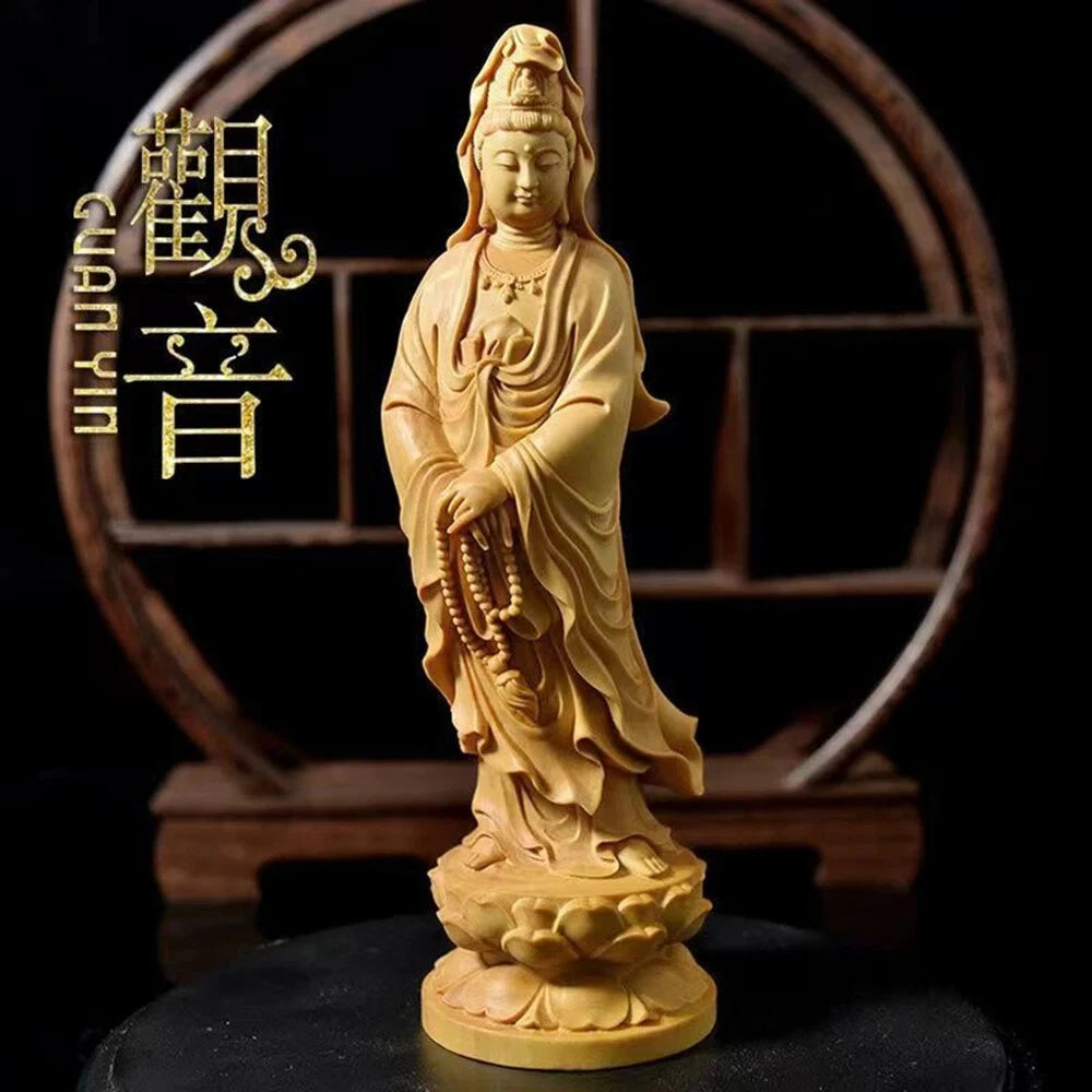 Wood Carving Figurine of Avalokitesvara Buddhist Buddha Statue Aesthetic Decor 07FC0E-D4 - KOEEK