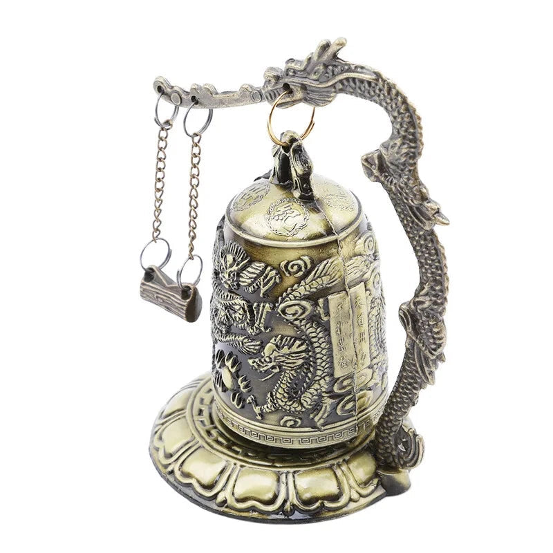 1PC Retro Style Lock Dragon Carved Buddha Bell Masterpiece Chinese Feng Shui Art 07FC0E-D4 - KOEEK