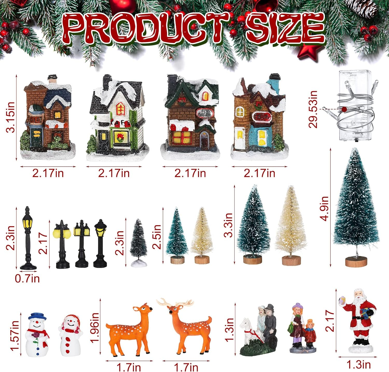 31 Pcs Christmas Village Figurines Decoration Set Lighted LED Christmas Village 07FC0E-D4 - KOEEK