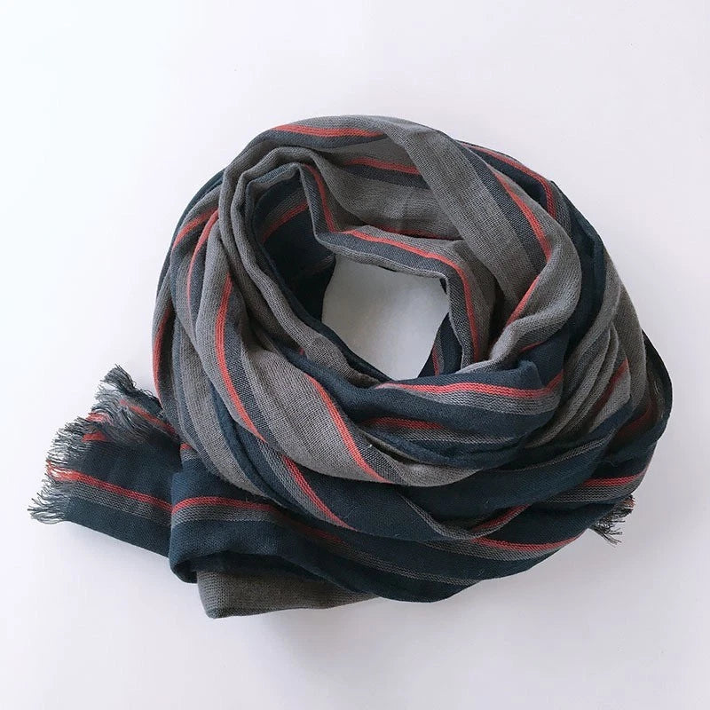 Mens  Cotton Striped Breathable Casual Scarf 2.2m Long Neckerchief Shawl 07FC0E-D4 - KOEEK