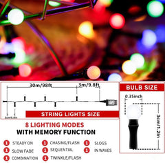 300 LED Multi-Colored Outdoor Christmas Globe String Lights, 105ft, 8 Modes, ... 07FC0E-D4 - KOEEK