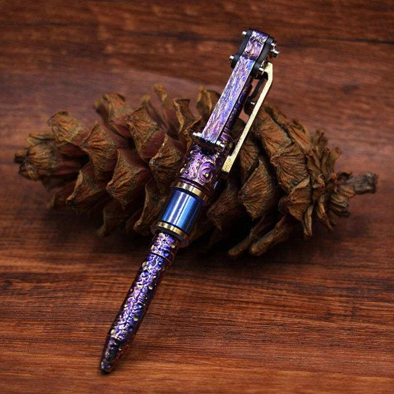 Titanium Meteorite Pattern Mechanical Signature Pen Tactical Ballpint Pen EDC 07FC0E-D4 - KOEEK