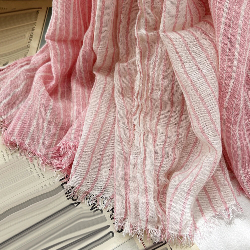 Cotton Linen Scarf Women Striped Shawls Headwaps Men's Scarf Muslim Head Scarves 07FC0E-D4 - KOEEK
